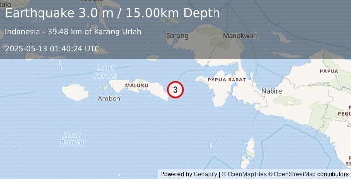 Earthquake CERAM SEA, INDONESIA (3.0 m) (2025-05-13 01:40:24 UTC)