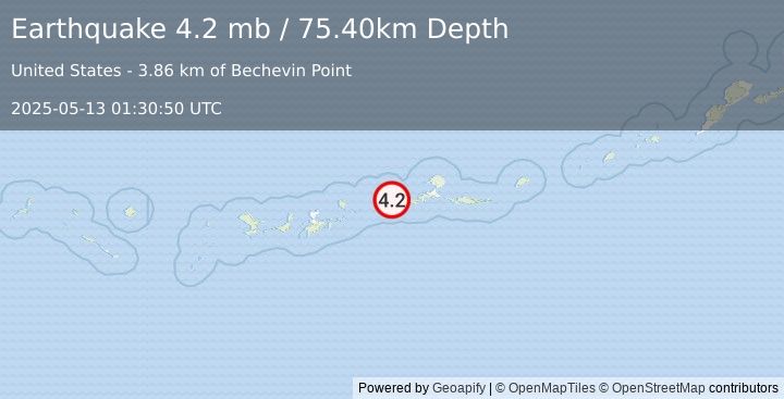 Earthquake ANDREANOF ISLANDS, ALEUTIAN IS. (4.2 mb) (2025-05-13 01:30:50 UTC)