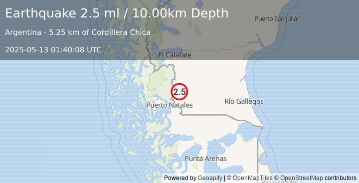 Earthquake SANTA CRUZ, ARGENTINA (2.5 ml) (2025-05-13 01:40:08 UTC)