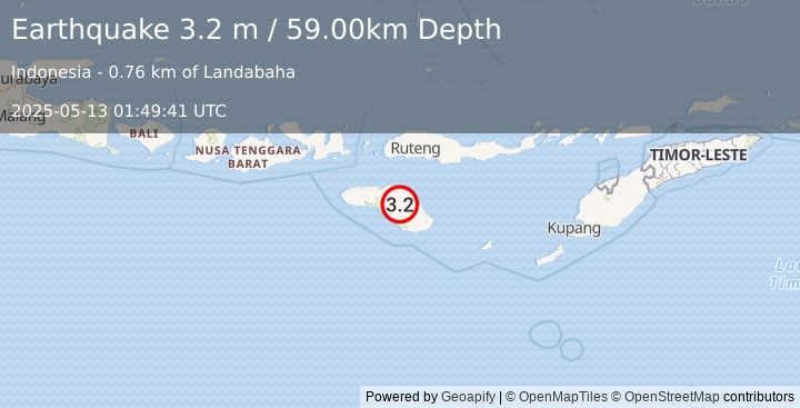 Earthquake SUMBA REGION, INDONESIA (3.2 m) (2025-05-13 01:49:41 UTC)