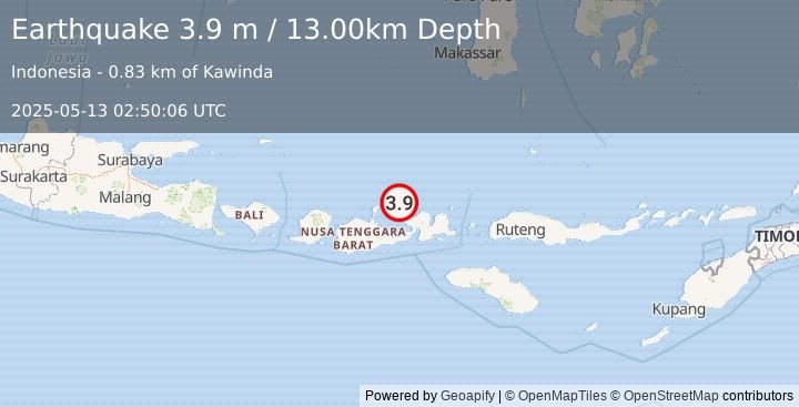 Earthquake SUMBAWA REGION, INDONESIA (3.9 m) (2025-05-13 02:50:06 UTC)
