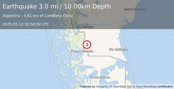 Earthquake SANTA CRUZ, ARGENTINA (3.0 ml) (2025-05-13 02:50:04 UTC)