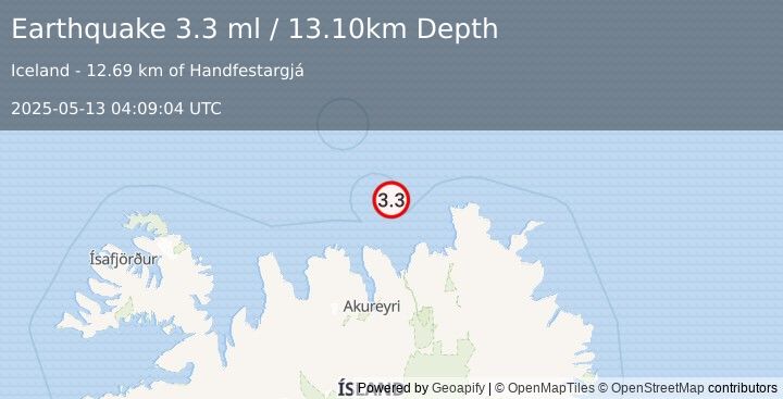 Earthquake ICELAND REGION (3.6 ml) (2025-05-13 04:09:04 UTC)