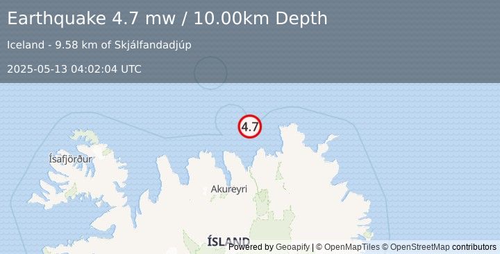 Earthquake ICELAND REGION (4.7 mw) (2025-05-13 04:02:04 UTC)