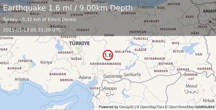 Earthquake CENTRAL TURKEY (1.6 ml) (2025-05-13 05:31:29 UTC)