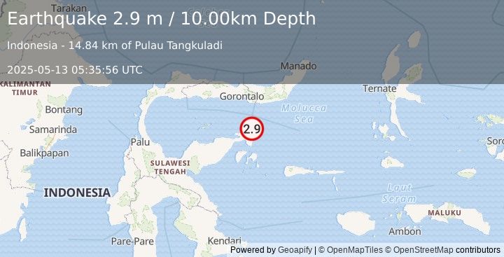 Earthquake SULAWESI, INDONESIA (2.9 m) (2025-05-13 05:35:56 UTC)