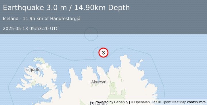 Earthquake ICELAND REGION (3.0 m) (2025-05-13 05:53:20 UTC)