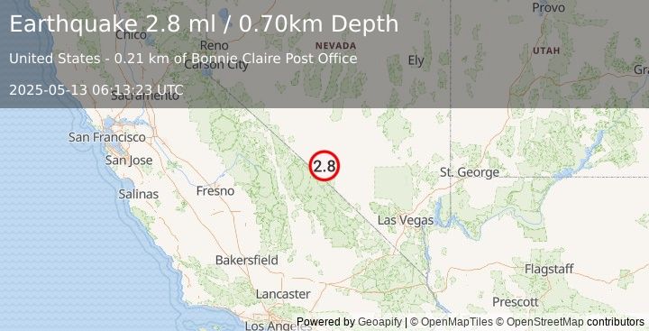 Earthquake NEVADA (2.6 ml) (2025-05-13 06:13:24 UTC)