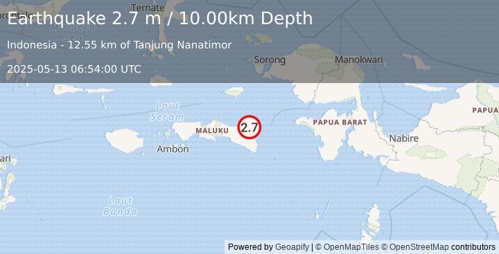 Earthquake SERAM, INDONESIA (2.7 m) (2025-05-13 06:54:00 UTC)