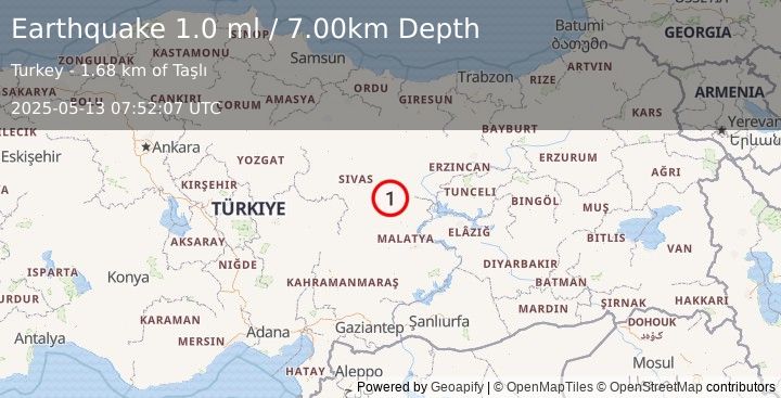 Earthquake CENTRAL TURKEY (1.0 ml) (2025-05-13 07:52:07 UTC)