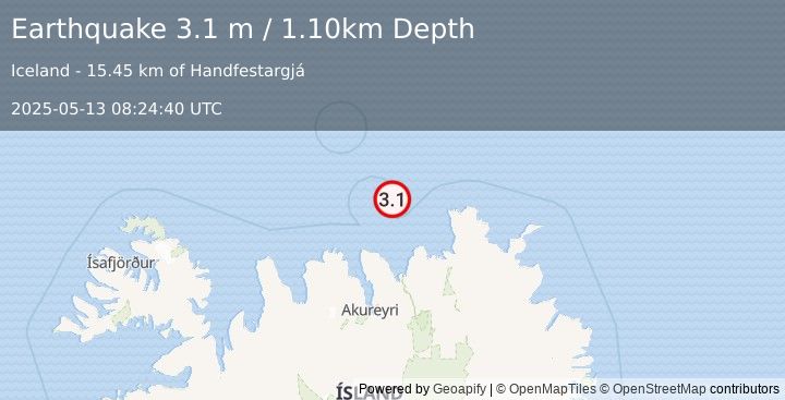 Earthquake ICELAND REGION (3.1 m) (2025-05-13 08:24:40 UTC)