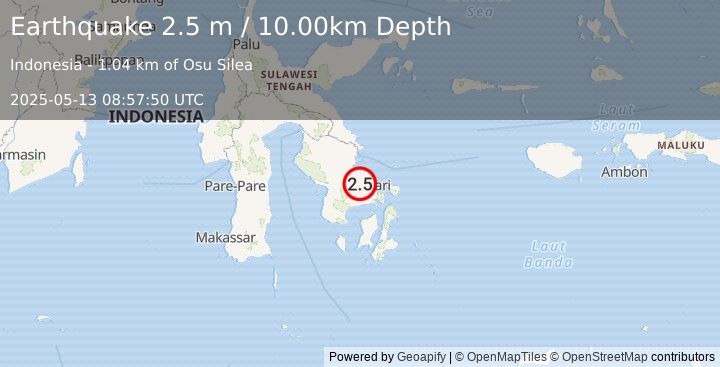 Earthquake SULAWESI, INDONESIA (2.5 m) (2025-05-13 08:57:50 UTC)