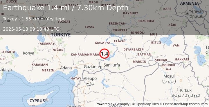 Earthquake EASTERN TURKEY (1.4 ml) (2025-05-13 09:10:48 UTC)