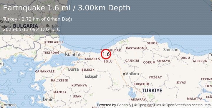 Earthquake WESTERN TURKEY (1.6 ml) (2025-05-13 09:41:02 UTC)