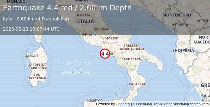 Earthquake SOUTHERN ITALY (4.4 md) (2025-05-13 10:07:44 UTC)