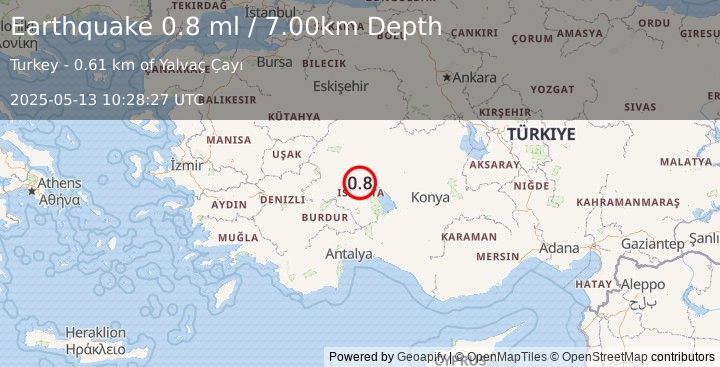 Earthquake WESTERN TURKEY (0.8 ml) (2025-05-13 10:28:27 UTC)