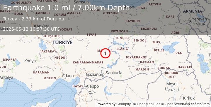 Earthquake EASTERN TURKEY (1.0 ml) (2025-05-13 10:57:30 UTC)
