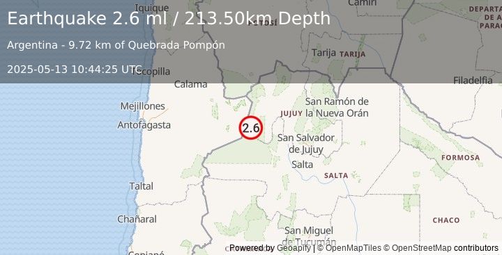 Earthquake JUJUY, ARGENTINA (2.6 ml) (2025-05-13 10:44:25 UTC)
