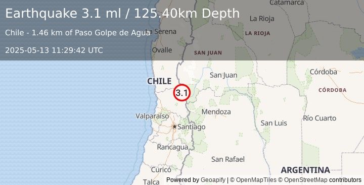 Earthquake COQUIMBO, CHILE (3.1 ml) (2025-05-13 11:29:42 UTC)