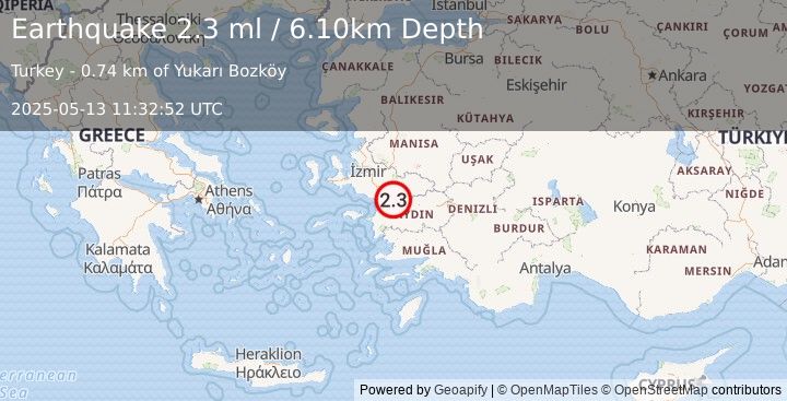 Earthquake WESTERN TURKEY (2.3 ml) (2025-05-13 11:32:52 UTC)