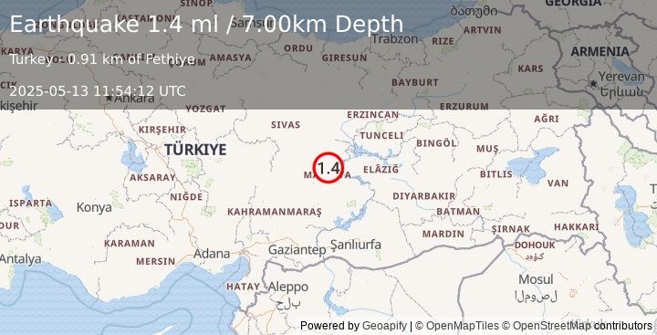 Earthquake EASTERN TURKEY (1.4 ml) (2025-05-13 11:54:12 UTC)