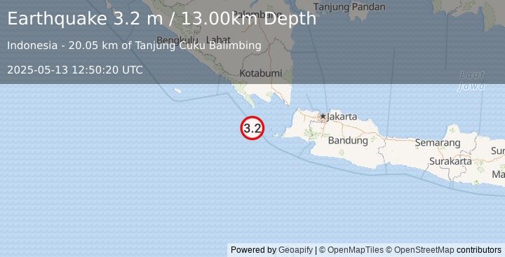 Earthquake SUNDA STRAIT, INDONESIA (3.2 m) (2025-05-13 12:50:20 UTC)