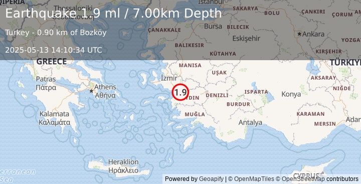 Earthquake WESTERN TURKEY (1.9 ml) (2025-05-13 14:10:34 UTC)