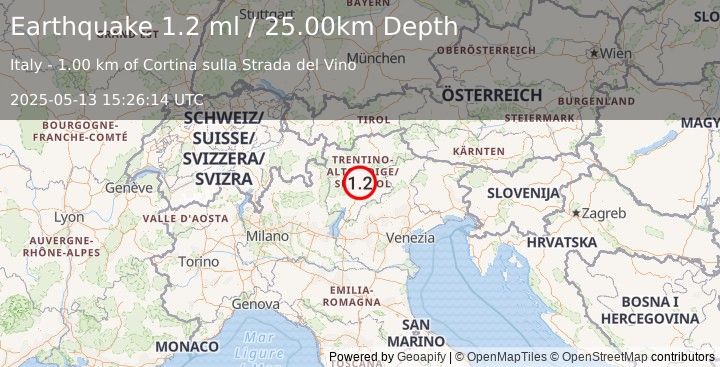 Earthquake NORTHERN ITALY (1.2 ml) (2025-05-13 15:26:14 UTC)