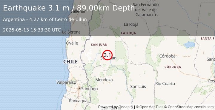 Earthquake SAN JUAN, ARGENTINA (3.1 m) (2025-05-13 15:33:30 UTC)