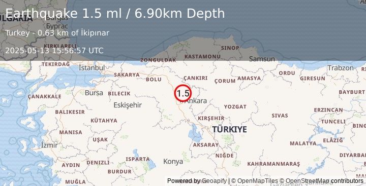 Earthquake CENTRAL TURKEY (1.5 ml) (2025-05-13 15:56:57 UTC)