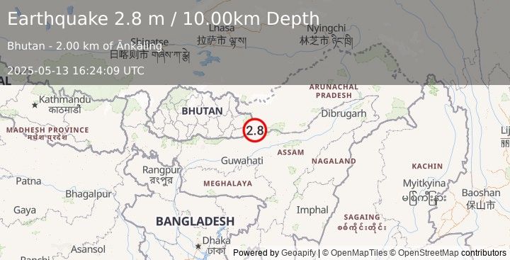 Earthquake ARUNACHAL PRADESH, INDIA (2.8 m) (2025-05-13 16:24:09 UTC)