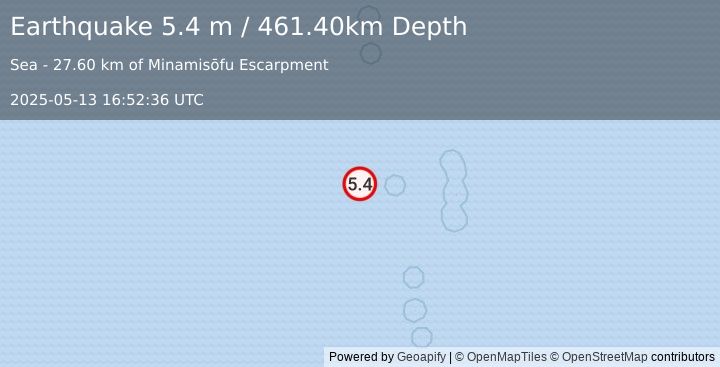 Earthquake BONIN ISLANDS, JAPAN REGION (5.5 mw) (2025-05-13 16:52:35 UTC)