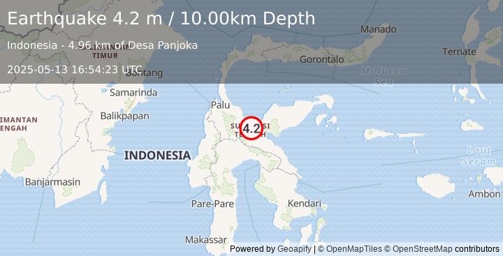 Earthquake SULAWESI, INDONESIA (4.2 m) (2025-05-13 16:54:23 UTC)