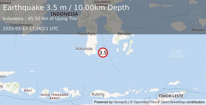 Earthquake SULAWESI, INDONESIA (3.5 m) (2025-05-13 17:26:21 UTC)