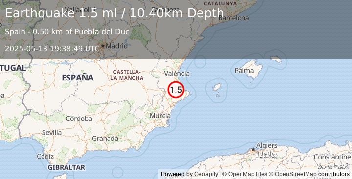 Earthquake SPAIN (1.5 ml) (2025-05-13 19:38:49 UTC)