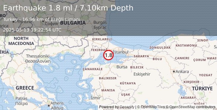 Earthquake WESTERN TURKEY (1.8 ml) (2025-05-13 19:22:54 UTC)