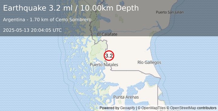 Earthquake SANTA CRUZ, ARGENTINA (3.2 ml) (2025-05-13 20:04:06 UTC)