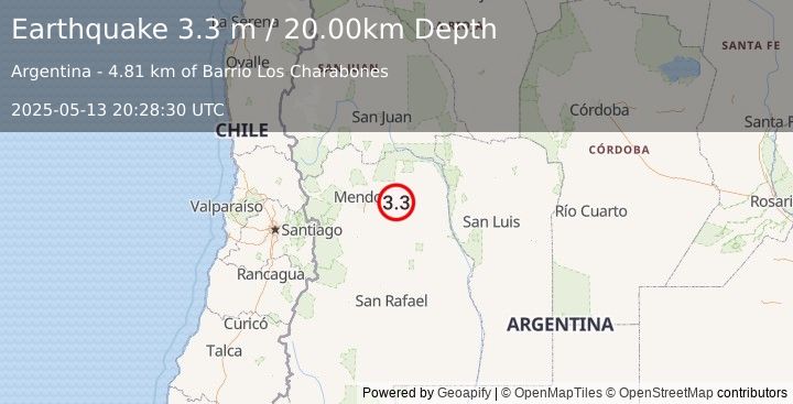 Earthquake MENDOZA, ARGENTINA (3.3 m) (2025-05-13 20:28:30 UTC)