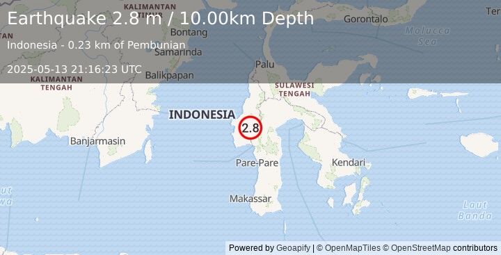 Earthquake SULAWESI, INDONESIA (2.8 m) (2025-05-13 21:16:23 UTC)