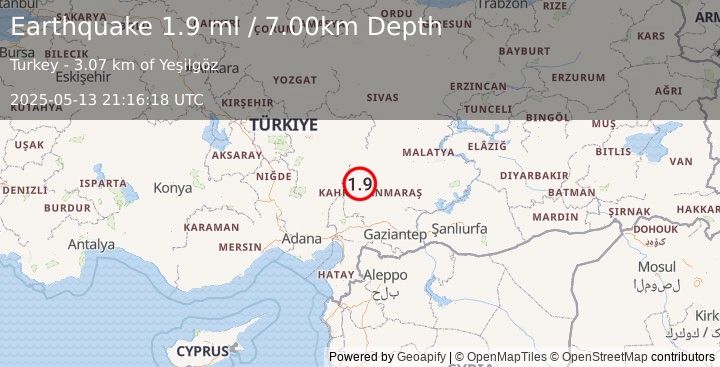 Earthquake CENTRAL TURKEY (1.9 ml) (2025-05-13 21:16:18 UTC)