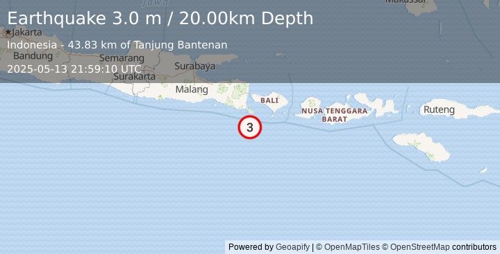 Earthquake SOUTH OF BALI, INDONESIA (3.0 m) (2025-05-13 21:59:10 UTC)