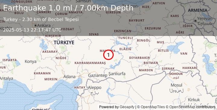Earthquake EASTERN TURKEY (1.0 ml) (2025-05-13 22:17:47 UTC)