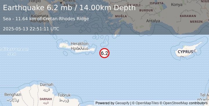 Earthquake CRETE, GREECE (6.1 mw) (2025-05-13 22:51:15 UTC)