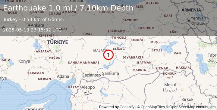 Earthquake EASTERN TURKEY (1.0 ml) (2025-05-13 23:15:32 UTC)