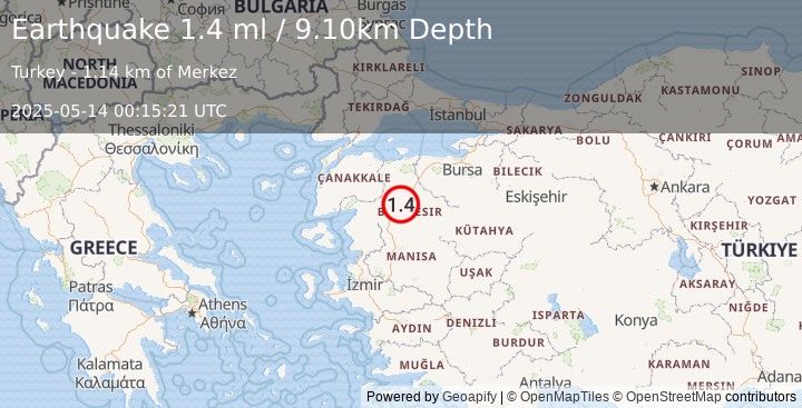 Earthquake WESTERN TURKEY (1.4 ml) (2025-05-14 00:15:21 UTC)