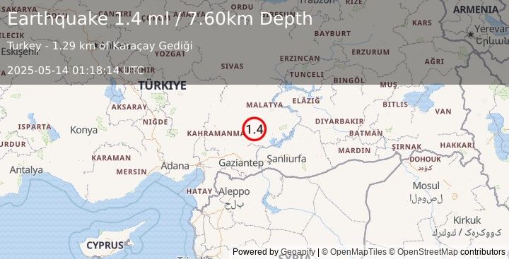 Earthquake CENTRAL TURKEY (1.4 ml) (2025-05-14 01:18:14 UTC)