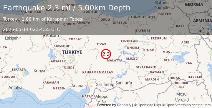 Earthquake CENTRAL TURKEY (2.3 ml) (2025-05-14 02:54:55 UTC)