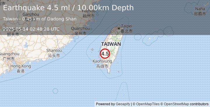 Earthquake TAIWAN (4.5 ml) (2025-05-14 02:48:28 UTC)