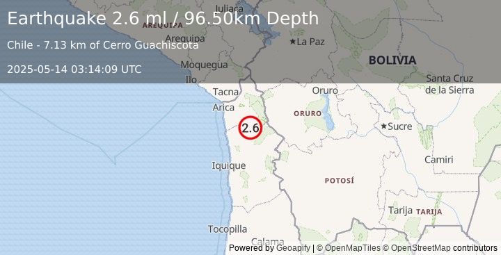 Earthquake TARAPACA, CHILE (2.6 ml) (2025-05-14 03:14:09 UTC)