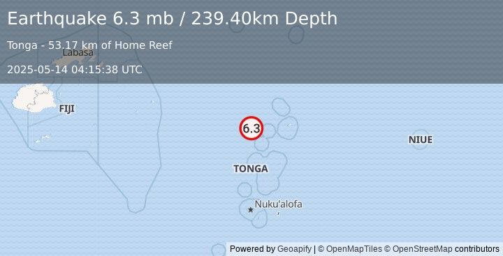 Earthquake TONGA (6.4 mw) (2025-05-14 04:15:38 UTC)